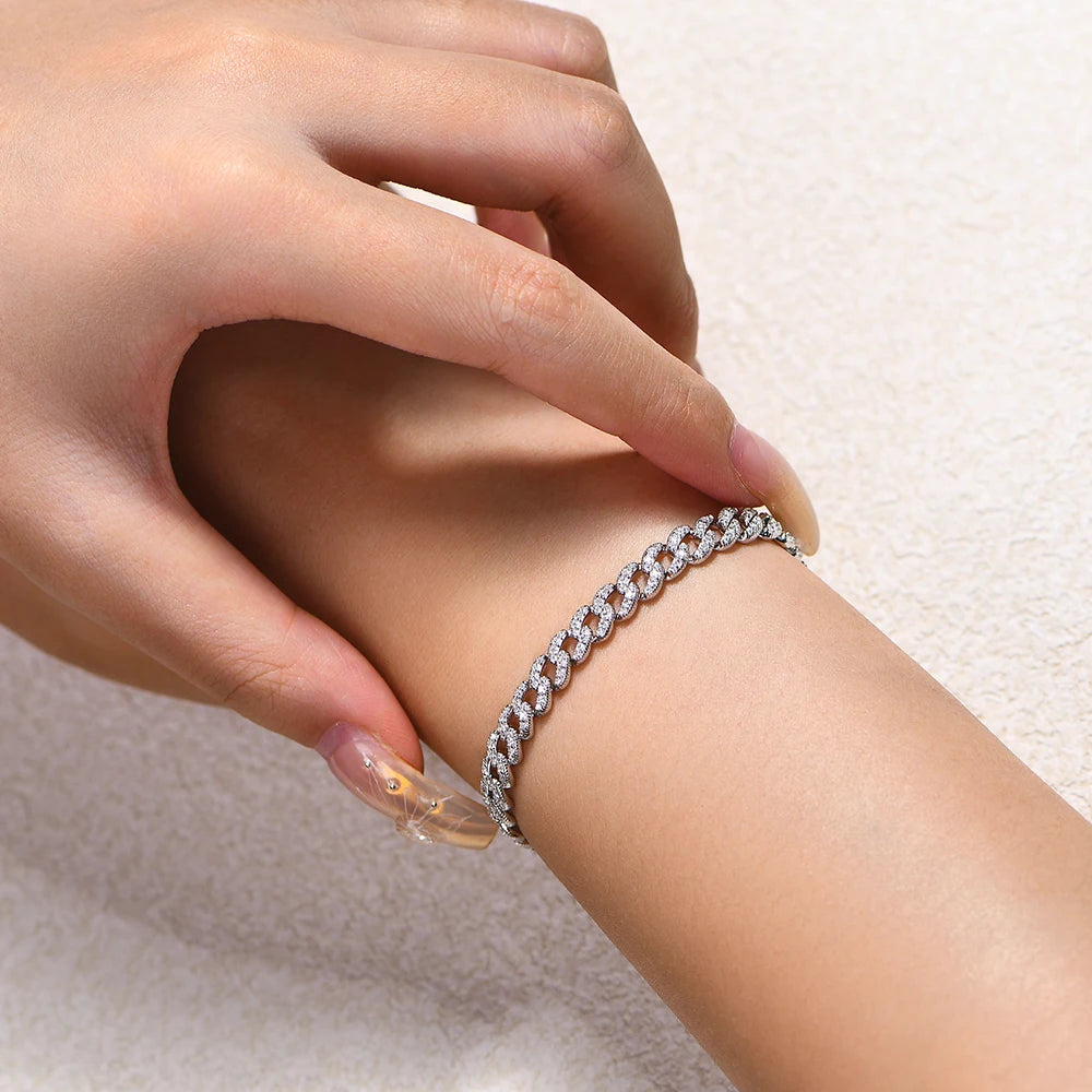 ATTAGEMS Moissanite Cuba Chain 100%S925 Sterling Silver for Man Women Classic Tennis Bracelet Fine Jewelry Shipping from the USA