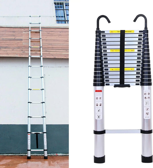 DayPlus Multi-Purpose 6.2M Telescopic Ladder with Removable Hook Aluminium Folding Ladder Non-Slip Extendable Robust 150kg/330lb