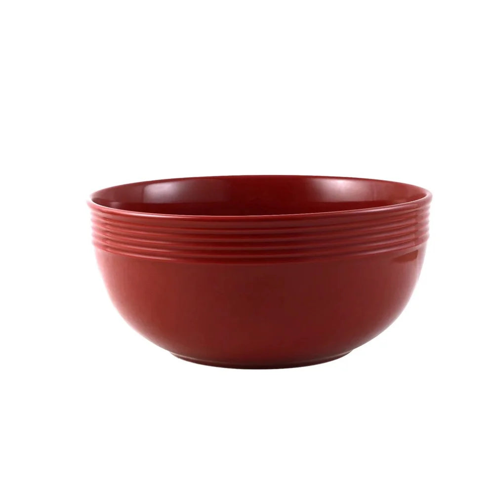Stoneware Round 9 Inch Red Serving Bowl Dishwasher Microwave Safe Elegant Design Salad Soup Dessert Dish Durable Kitchenware