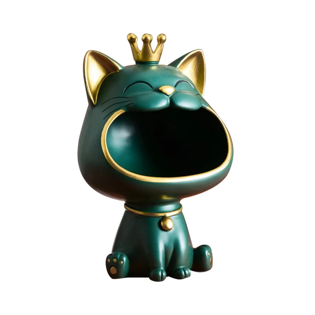 Exquisite Resin Lucky Cat Figurine Storage Box Creative Big Mouths Cat Statue for Desktop Storage and Decoration