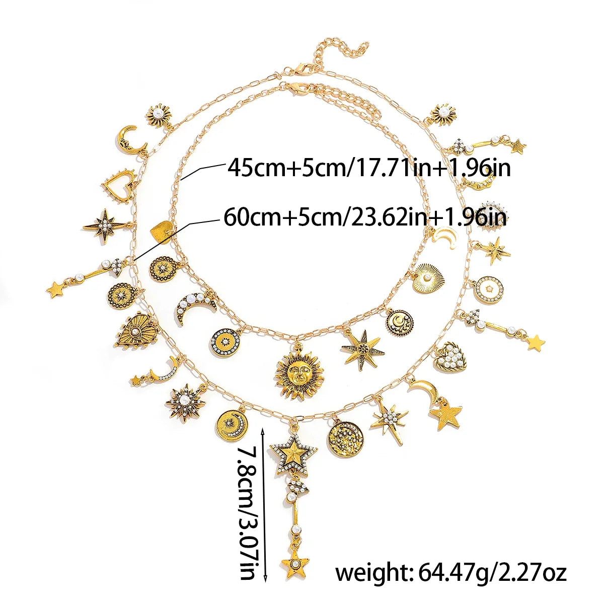 Trendy Double Layer Sun Star Pendant Necklace For Women Ancient Greek Style Lucky Exquisite Jewelry Birthday Gift For Women