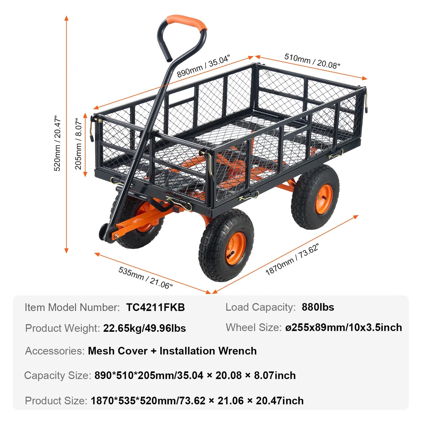 SucceBuy Garden Cart Sturdy Metal Utility Wagon with Simple Assembly Versatile Dump Cart Wheelbarrow with 400/880lbs Capacity