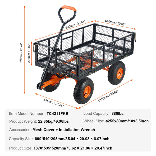 SucceBuy Garden Cart Sturdy Metal Utility Wagon with Simple Assembly Versatile Dump Cart Wheelbarrow with 400/880lbs Capacity