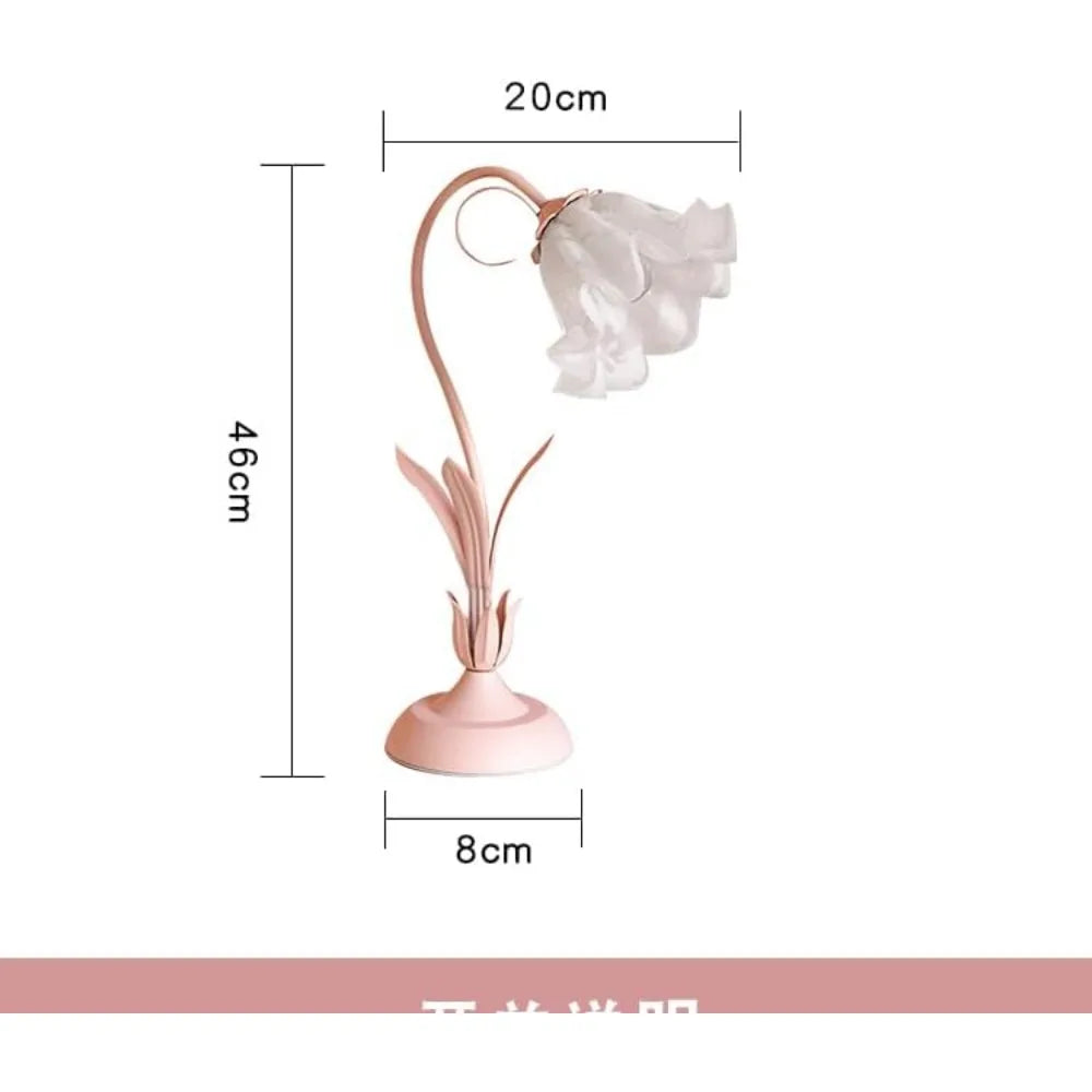 Bedside LED Desk Lamp, Lily Flower Shaped Light with Bent Glass Lampshades, 110V Modern Style Desktop Lamp with Rotary Switch
