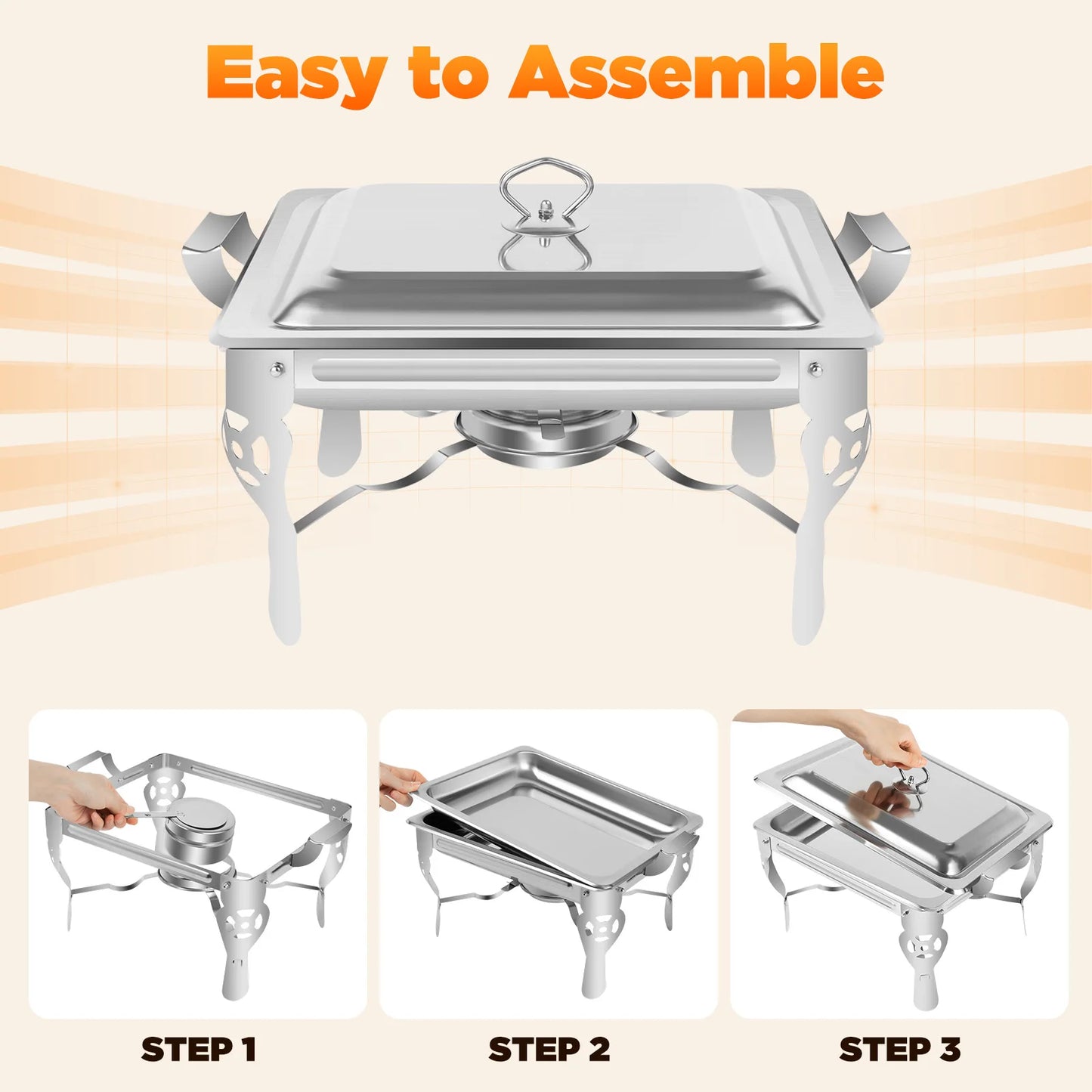 Stainless Steel 6L Chafing Dish, Buffet Warmer for Catering and Parties