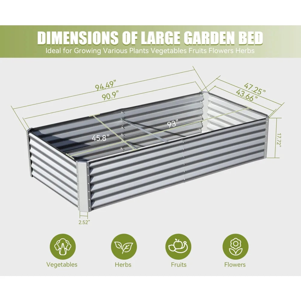 Galvanized Raised Garden Bed, Large Metal Planter Box for Gardening Vegetables Fruits Flowers, Outdoor Planter Garden Boxes