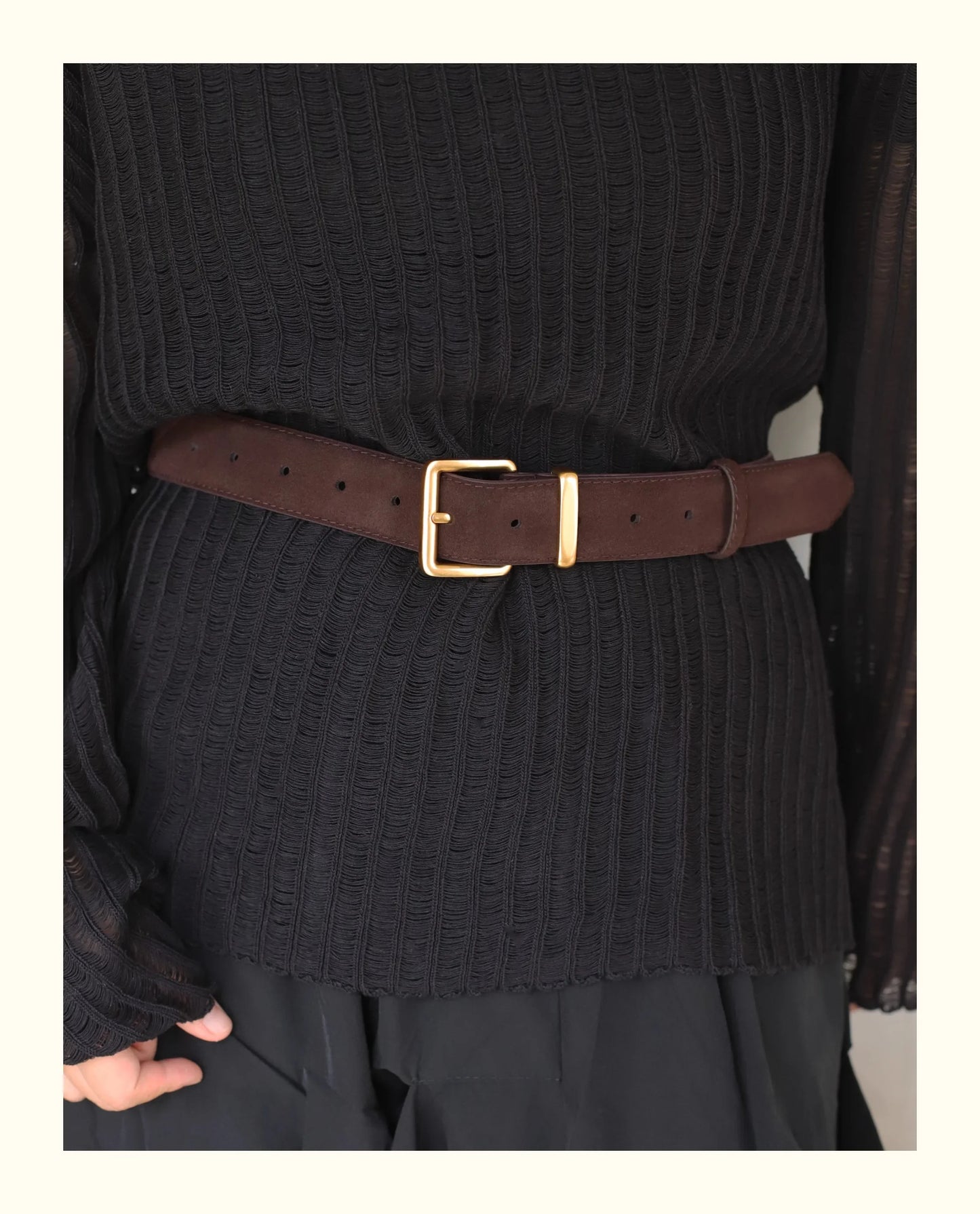 Luxury Suede Cowhide Leather Belt for Women, Vintage Style with Gold Buckle, 3.3cm Wide Waistband for Dresses & Jeans