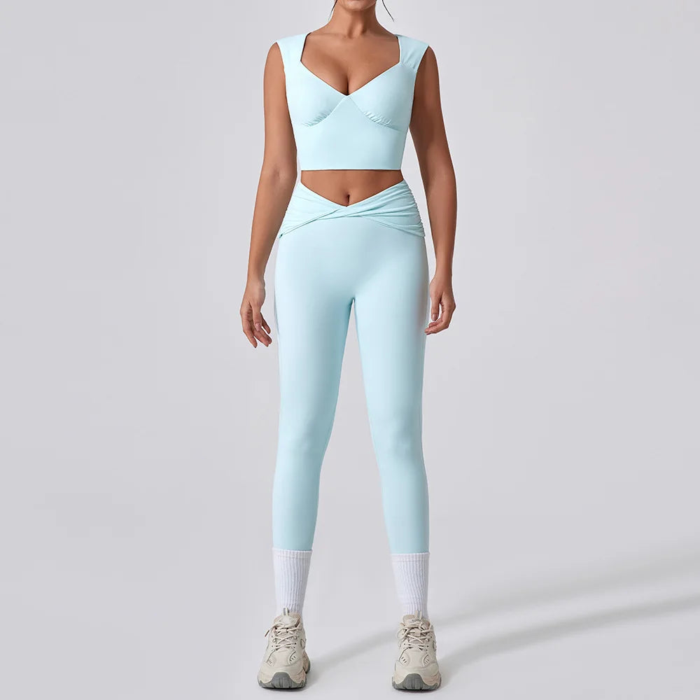 2PCS Women Yoga Set Workout Pant Outfits Fitness Sportswear Gym Tracksuit High Waist Flare Leggings Sports Bra Athletic Wear