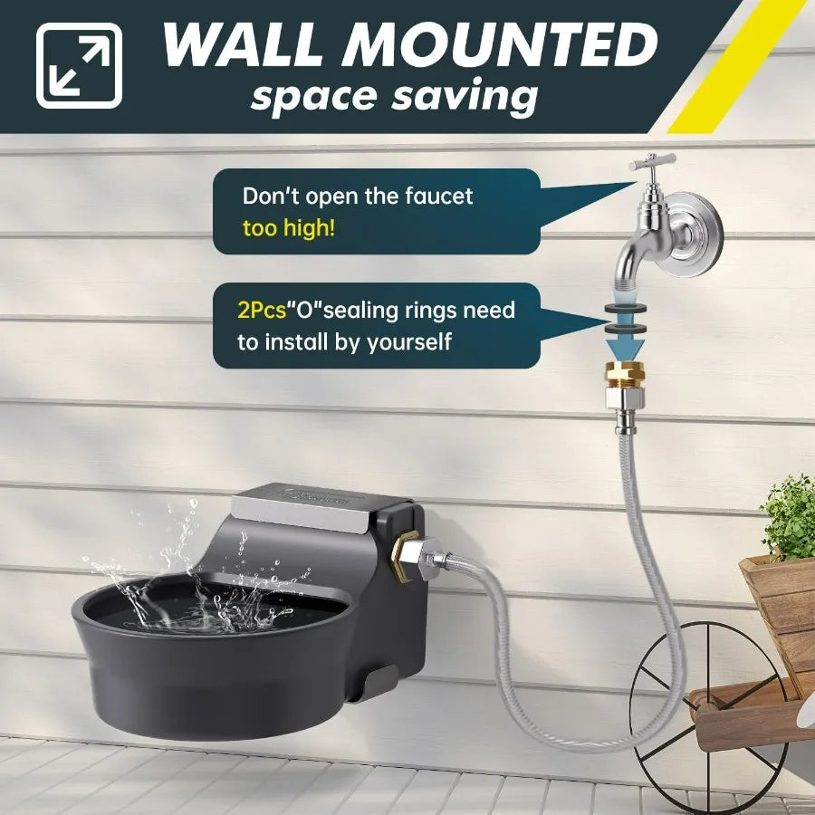 67OZ Automatic Water Dispenser for Dogs Cats Patented AutoFilling Dog Water Bowl Dispenser WallMount Saving Space Outdoor Dog W
