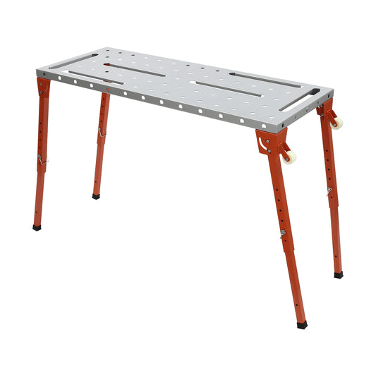 Welding Table with Adjustable Height, 2mm Thick Steel Top, 1000 lbs Capacity, Foldable Design with Casters, Easy to Clean and St