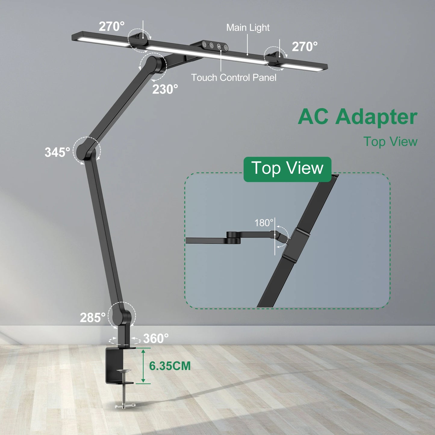 Led Desk Lamp with Clamp, Architect Desk Lamp for Home Office with Atmosphere Lighting, 24W Ultra Bright Auto Dimming Desk Light