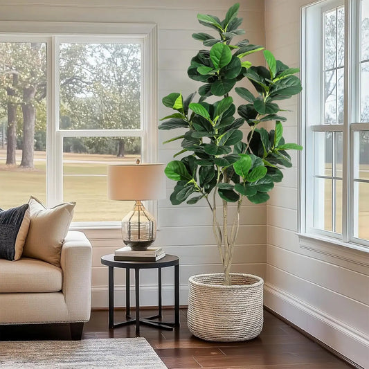 Artificial Tree,Faux Fiddle Leaf Fig Tree,6ft Tall Ficus Tree Artificial for Home Decor,Fake Lyrata Fig Plants Tree Home Decor