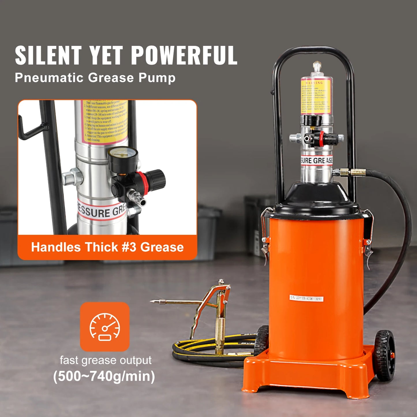 SucceBuy 3/5/10 Gallon Grease Pump Air Operated with Hose Pneumatic Grease Bucket Gun and Wheels for Cars 50:1 Pressure Ratio