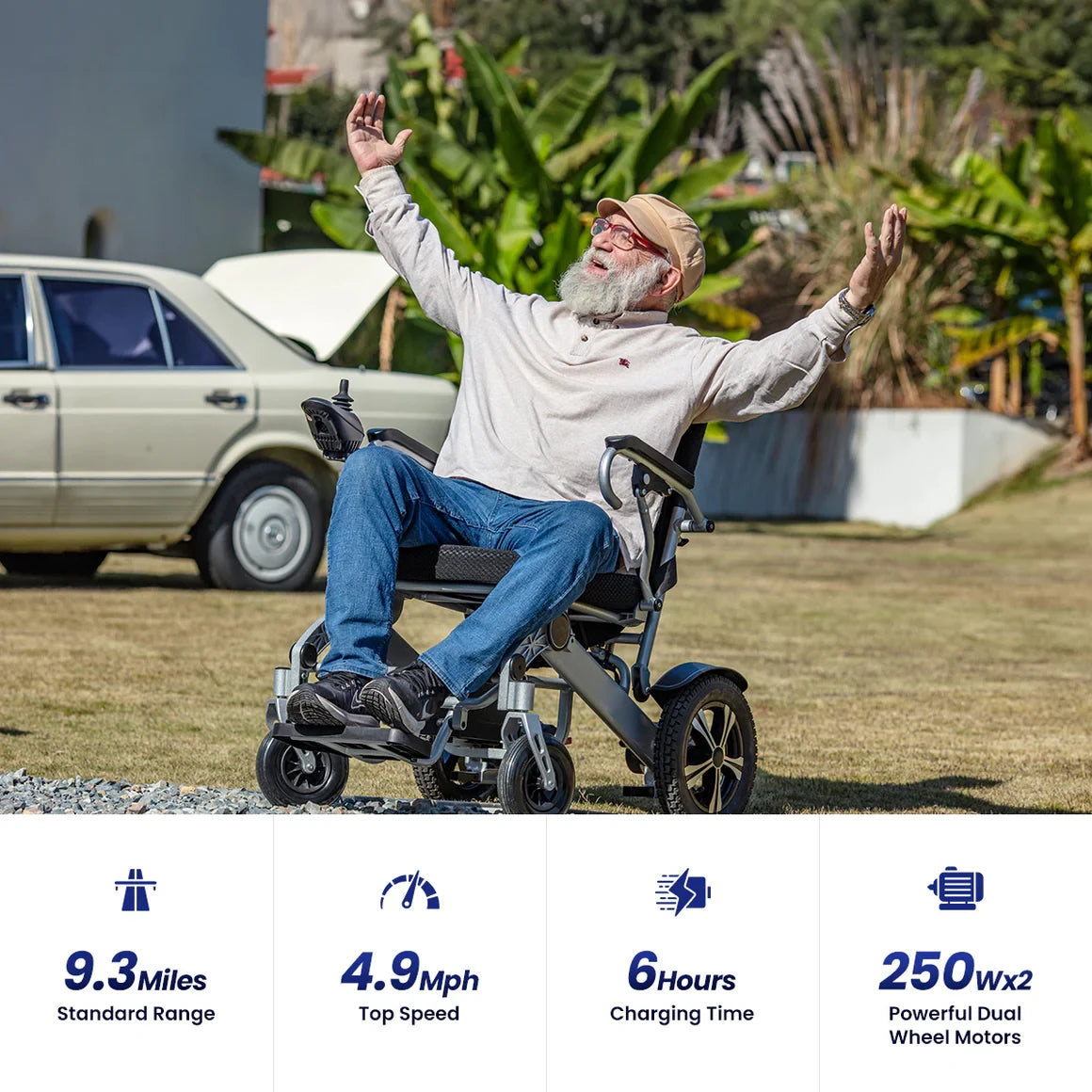 Electric Wheelchair for Adults - Lightweight, Foldable, Portable, All-Terrain, Motorized, Weight Capacity 264 Lbs