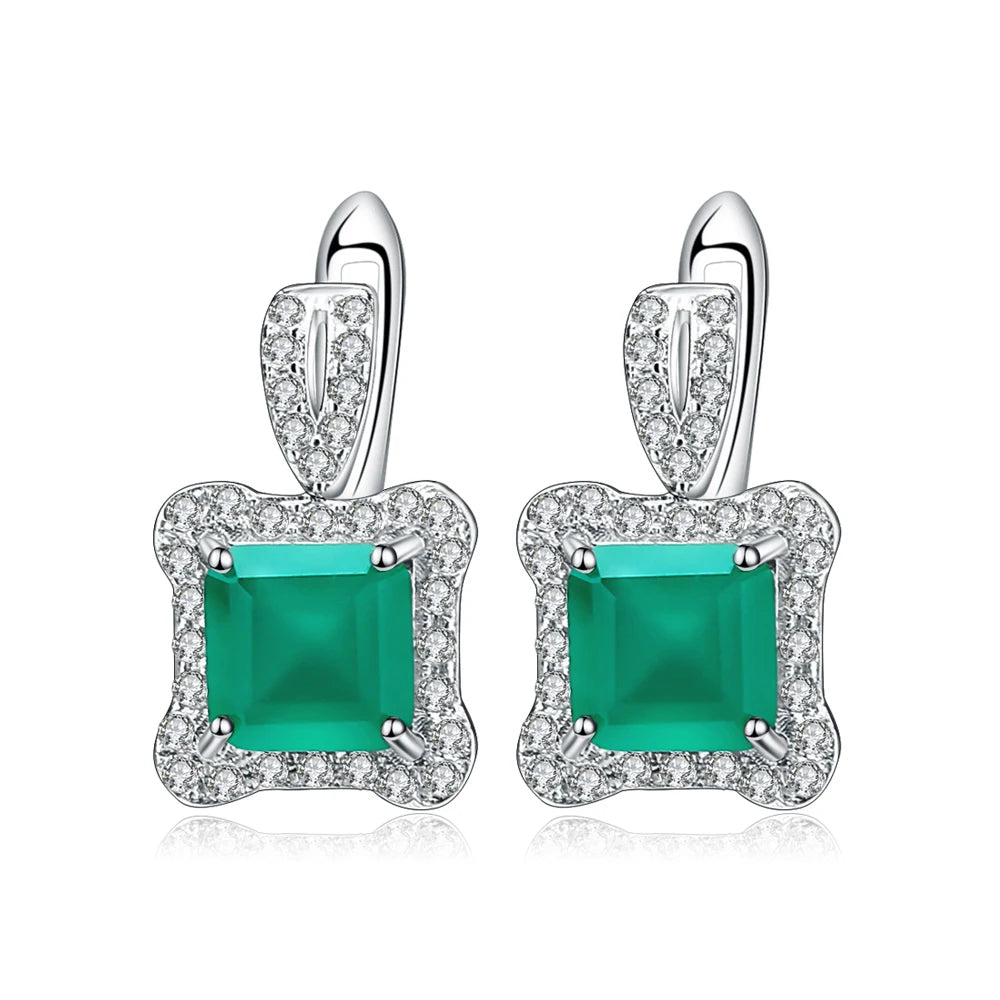 Gems Ballet Green Agate Earrings 3.77 Ct Sterling Stud