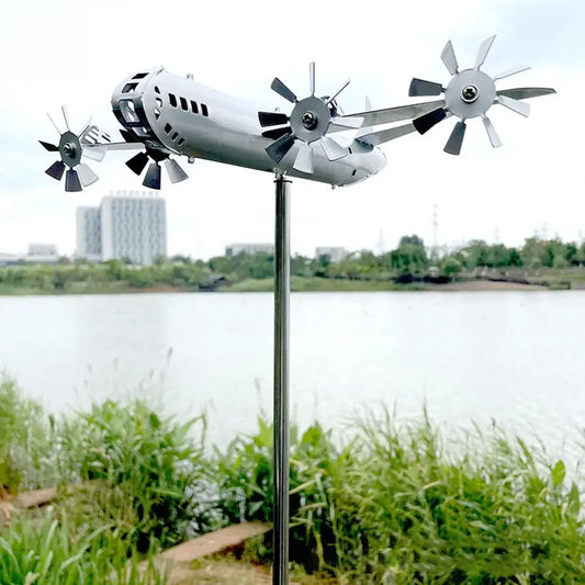 Super Fortress Aircraft Windmill Iron Metal Spinner Aircraft Windmill Wind Energy Sculpture for Outdoor Garden Decoration
