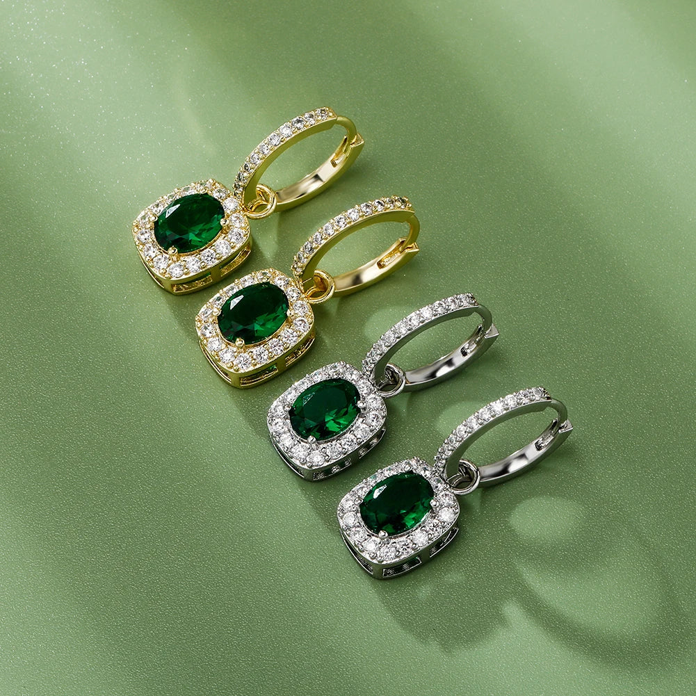 TOPGRILLZ 2022 New Created Nano Emerald Stud Earrings Cute/Romantic Girls Green/White Gemstones Earrings For Engagement Jewelry