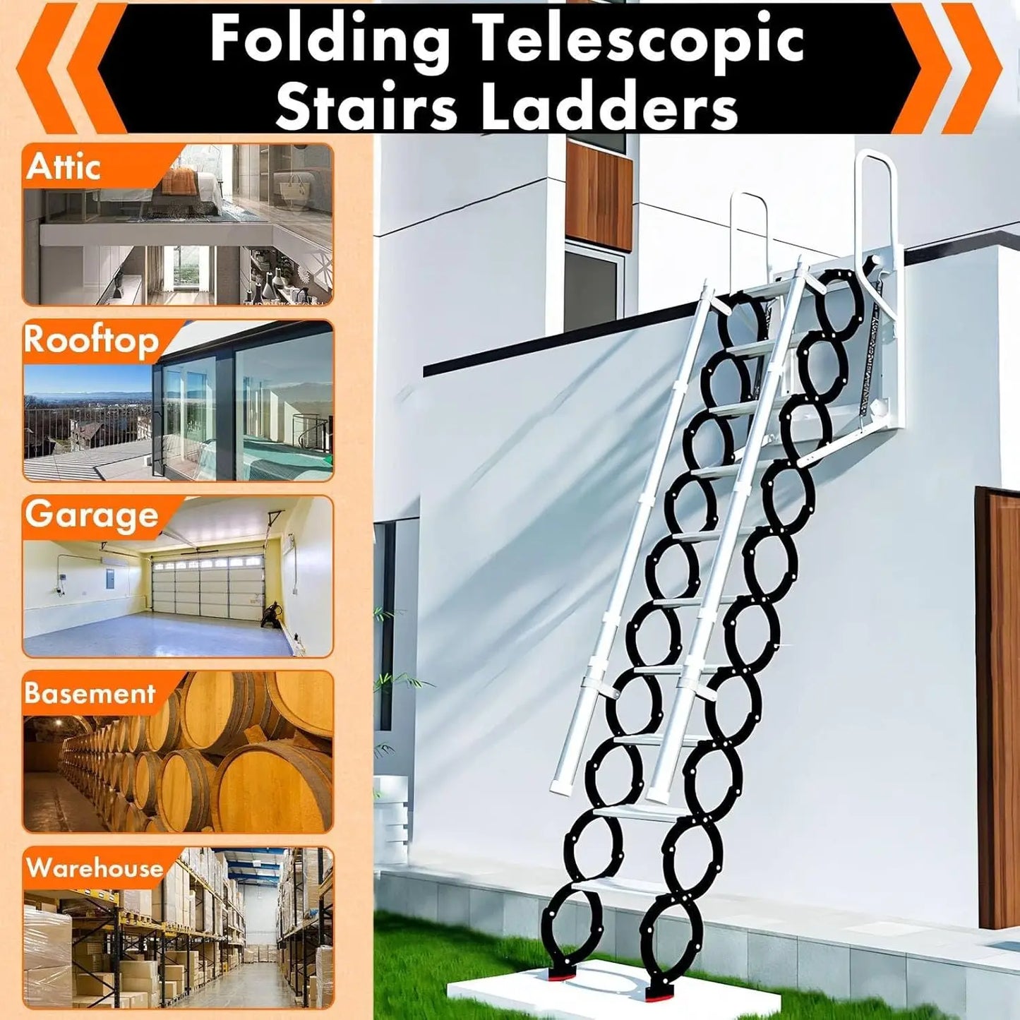 Attic Ladder Pull Down System, Wall Mounted Folding Attic Stairs, Titanium Magnesium Aluminum Alloy Telescoping Attic Ladder .