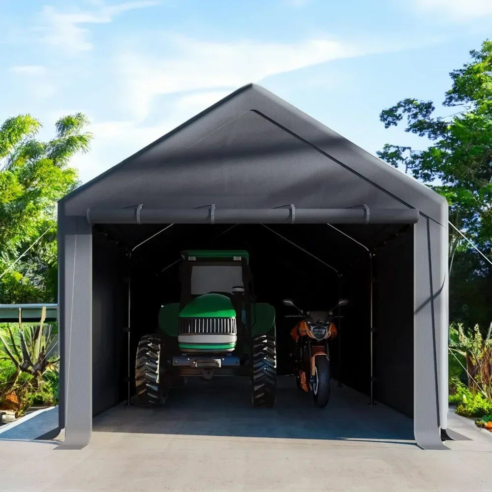 Outdoor Carport 10x20ft Heavy Duty Canopy Storage Shed, Portable Garage with Removable Sidewalls and Doors,All-Season Tarp ,Grey