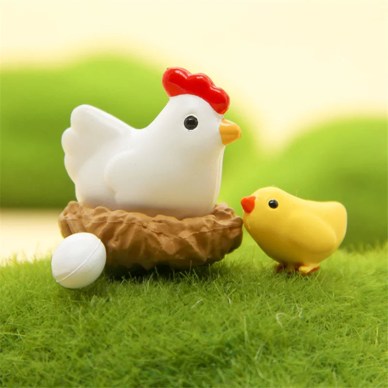 10 Pieces Hen Chicken Chick Egg Nest Small Statue Figurine Micro Crafts Ornament