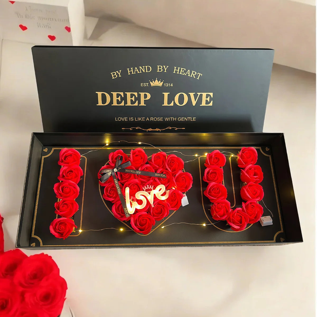 I Love You Rose Flower Gift Box, Valentine's Day Letter Shaped Fillable Box with Liners Rose Decor, DIY Craft Gift Set