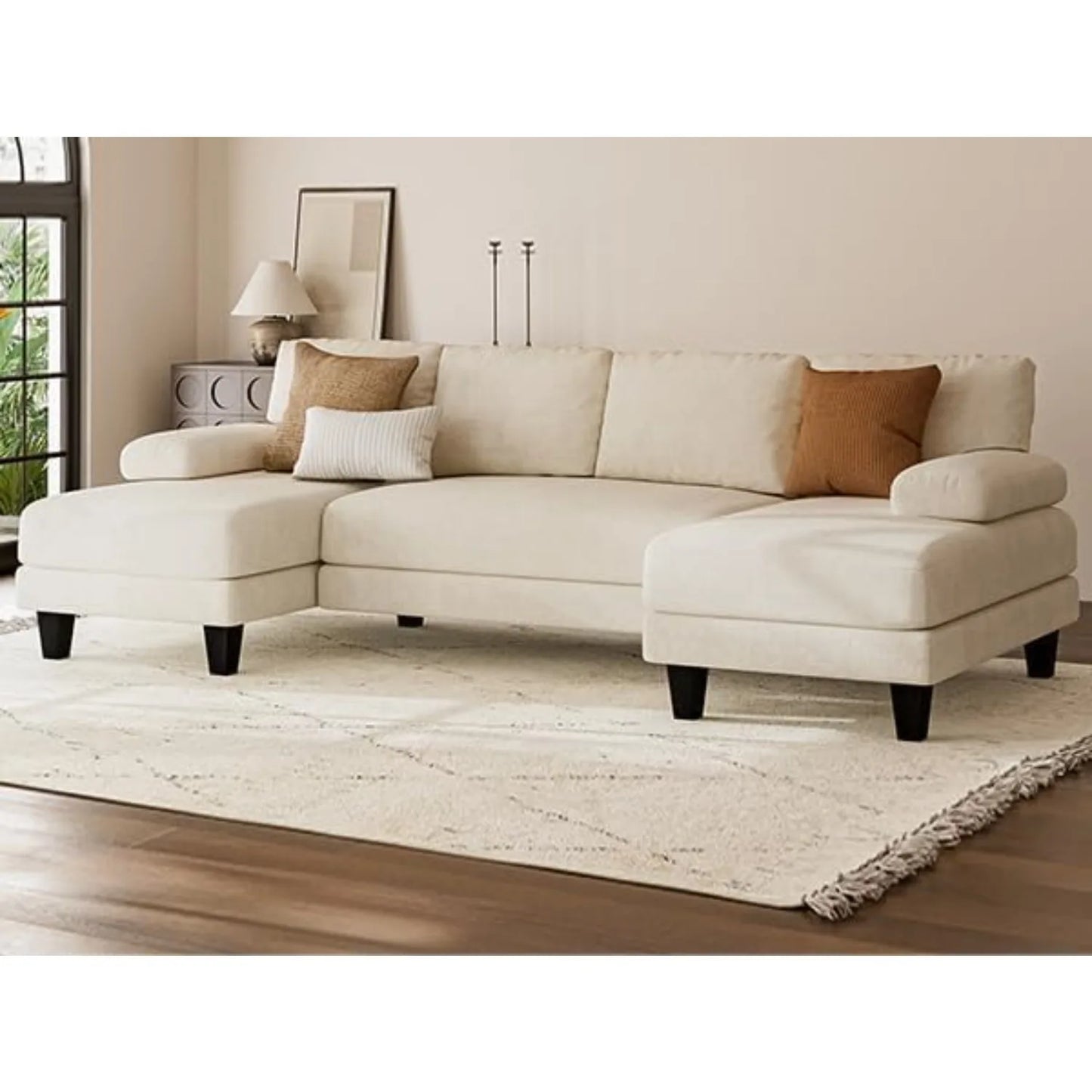 U Shaped Sectional Couches for Living Room,111 Inch Modular Sofa with Double Chaise,Large Lounge Couch for Apartment,Warm White