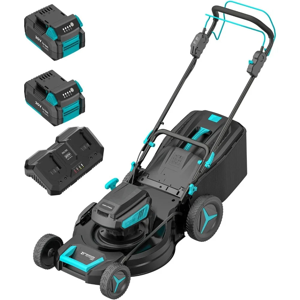 21 inch Brushless Lawn Mower, 2x20V Electric Cordless Lawn Mower, 6-Position Cutting Height Adjustment, Self Propelled Push Mowe