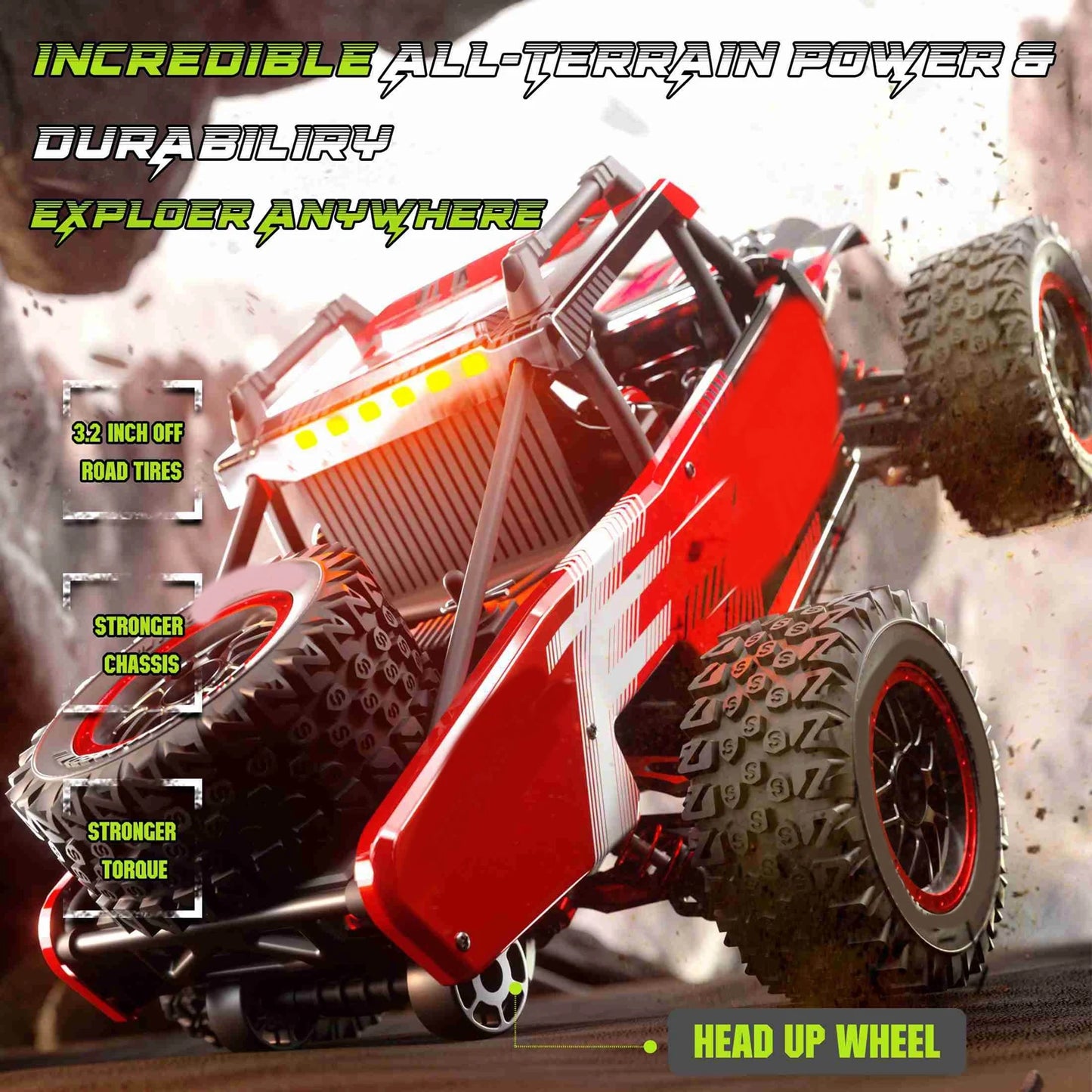 1:14 Red RC Off Road Car 4 Wheel Drive Remote Control Vehicle for Children Dual Battery Version