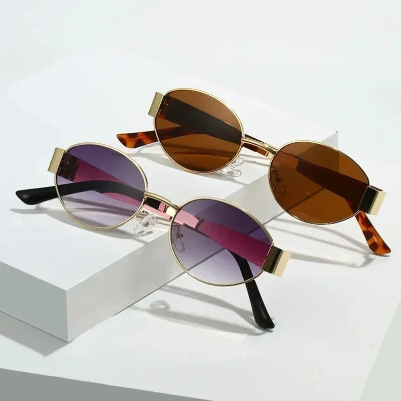 1Pair UV400 Personalized Sunglasses Unisex Vintage Classic Oval Luxury Metal Frame Sun Glasses Goggles for Fishing Cycling Shade