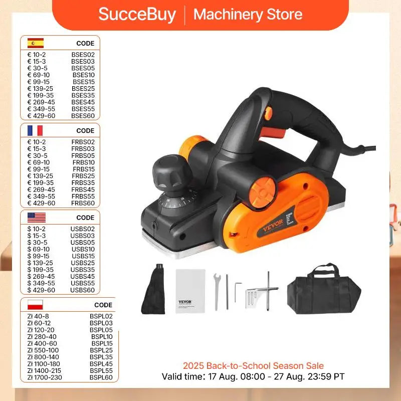SucceBuy Electric Hand Planer 3-1/4" width 16500 RPM High-Speed Powerful Electric Corded Handheld Planers for Woodworking Tool