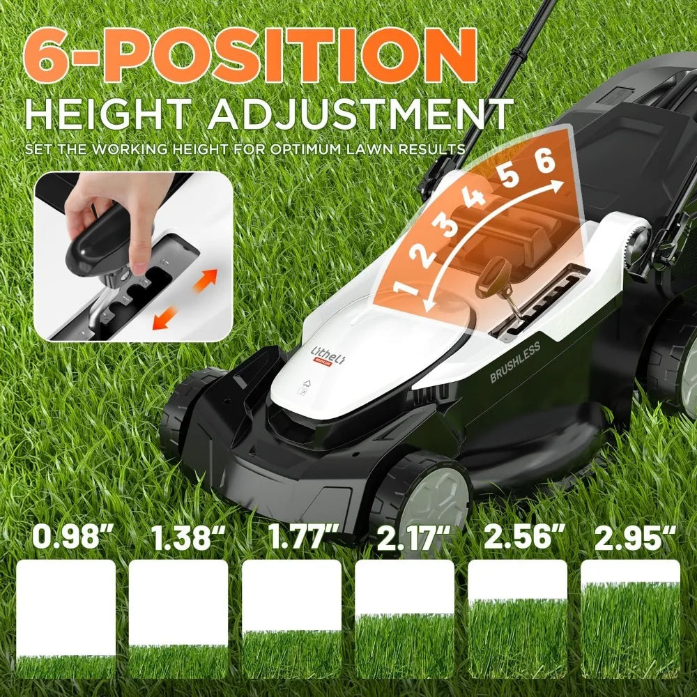 18" Electric Lawn Mower for Garden Yards, Lightweight Cordless Lawn Mower Brushless with 6-Position Height Adjustment