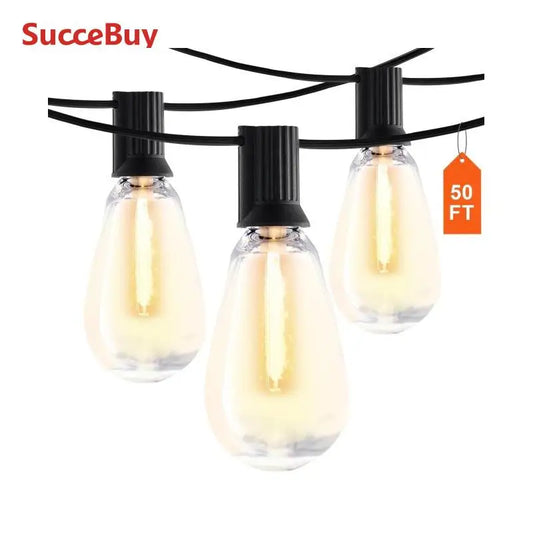 SucceBuy LED Outdoor String Lights 2700K Dimmable Outside Patio Waterproof Hanging Lights for Porch Backyard Garden Balcony