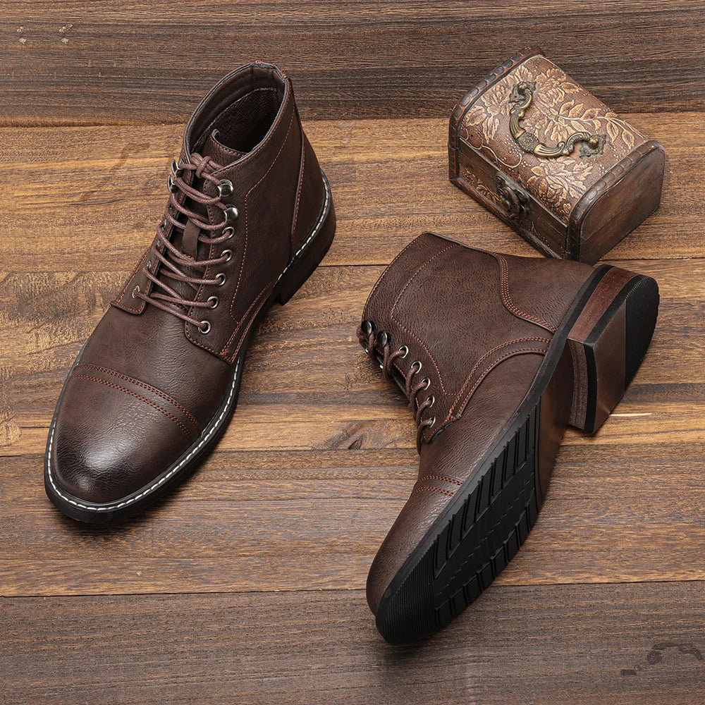 Vintage Men Boots Classic PU Leather Ankle Boots For Men
