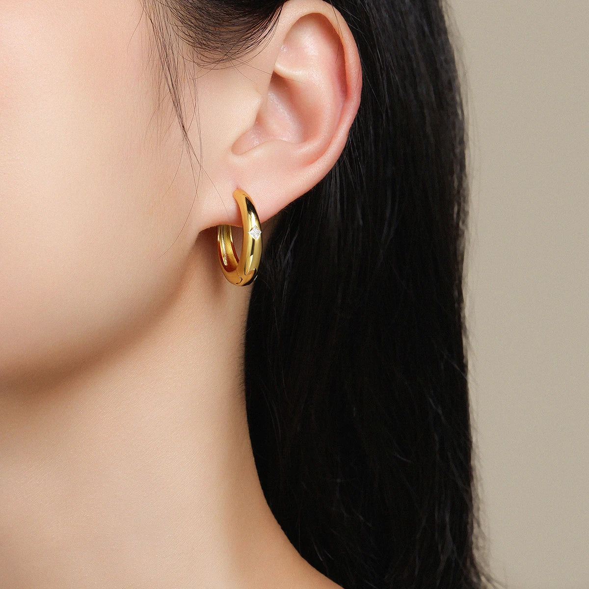 1 Pair Gold Hoop Earrings 925 Sterling Silver 18K Gold Plated Minimalist Style with CZ Accent for Women Jewelry Gift