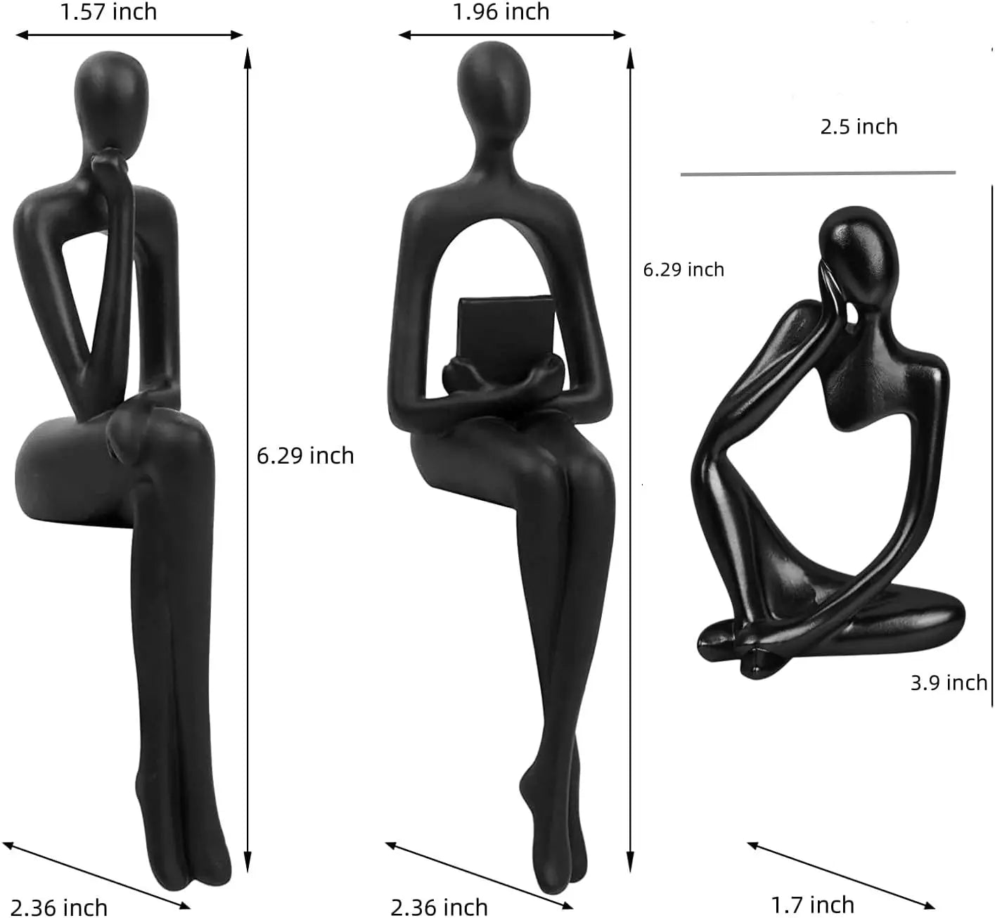Home Decor Thinker Statue Accents, Set of 3 Thinker Sculptures Office Decor Modern Abstract  Decoration (Small Black)