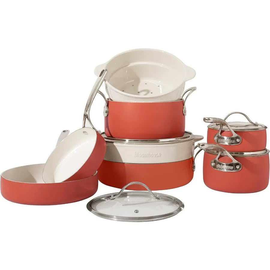 Bloomhouse 12 Piece Aluminum Cookware Set Ceramic Nonstick