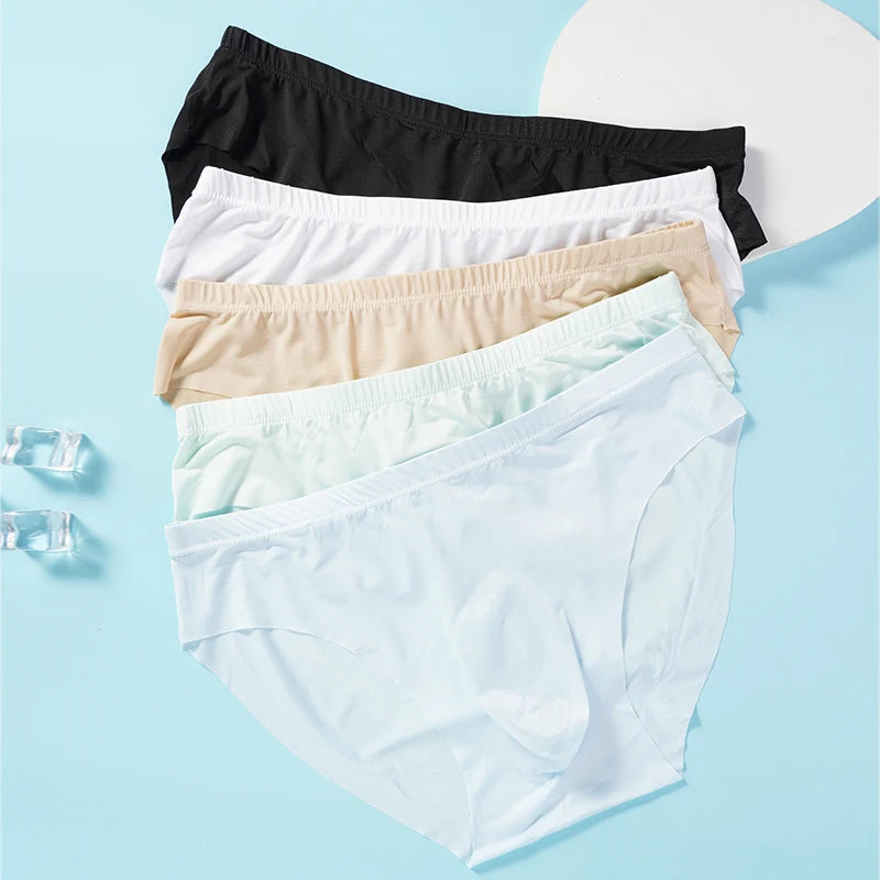 5 PCS/SET Men's Briefs Summer Ice Silk Underwear Sexy Seamless Breathable Low Waist Panties Shorts Plus Size 3XL  Lingerie