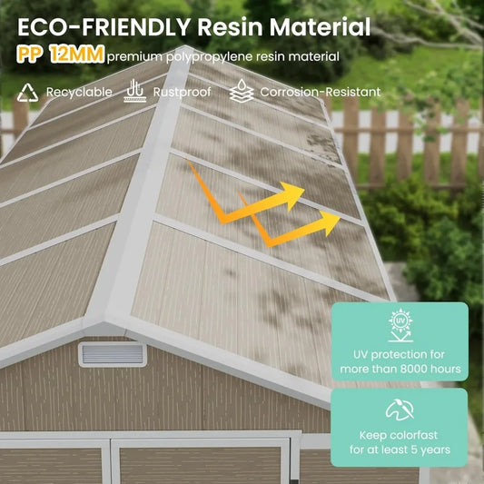 Outdoor Storage Shed 7.5x10.7 FT, Plastic Garden Shed for Bike, Garbage Can, Tool, Outside Sheds & Outdoor Resin Shed with Lock