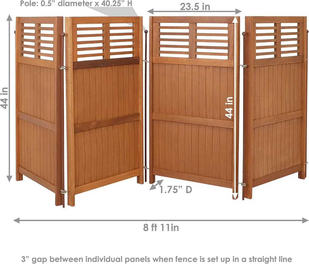 MKDK 44 Inch Folding Outdoor Wood Privacy Screen Patio Deck