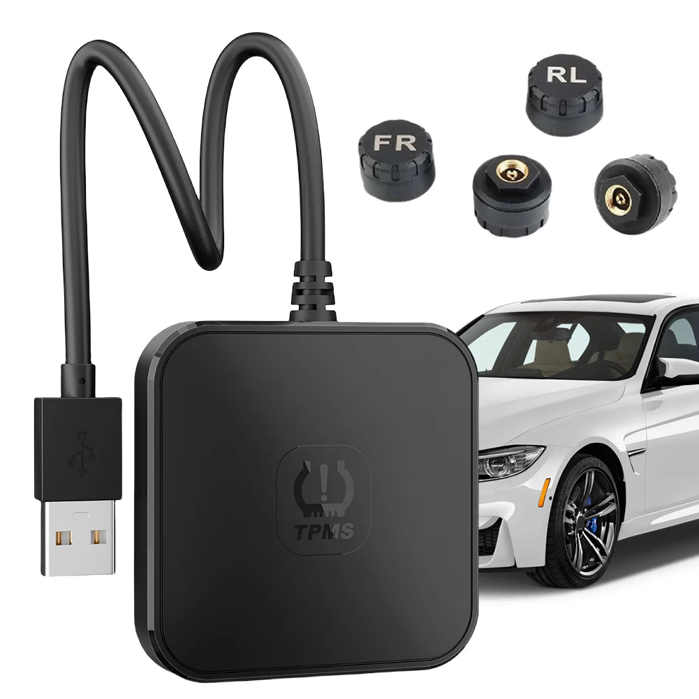 USB TPMS Tire Pressure Monitoring System with 4 External Sensors 0-116PSI Wireless Transmission TPMS for Android Car DVD