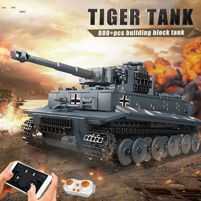 MOULD KING 20014 Technical RC Military Battle Tank Tiger Heavy Tank Building Blocks Toy Set Birthday Gift