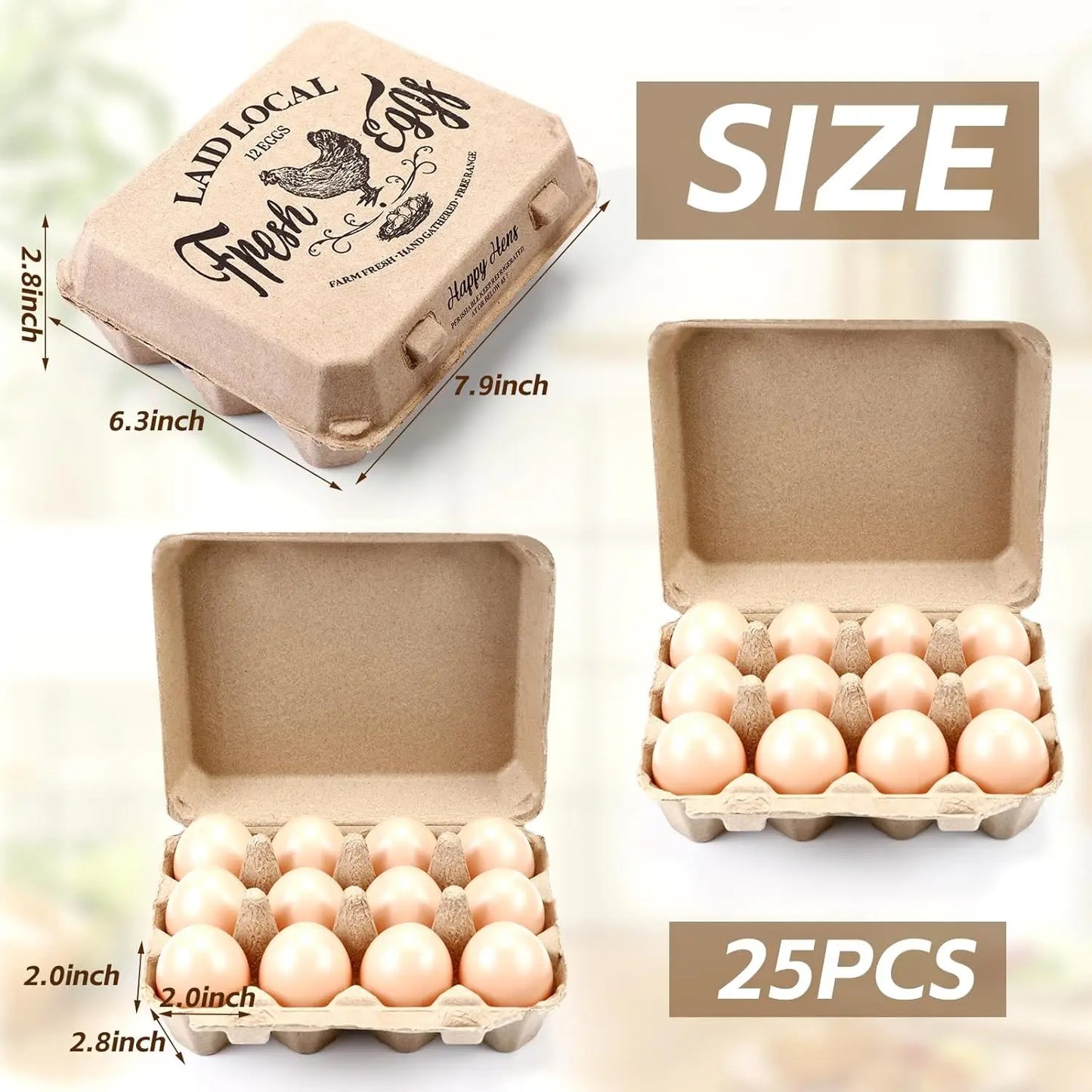 100 Pack Egg Carton Bulk 12 Chicken Duck Egg Carton Vintage Printed Farm Fresh Crate with 3 x 4 Holds Recycled Paper