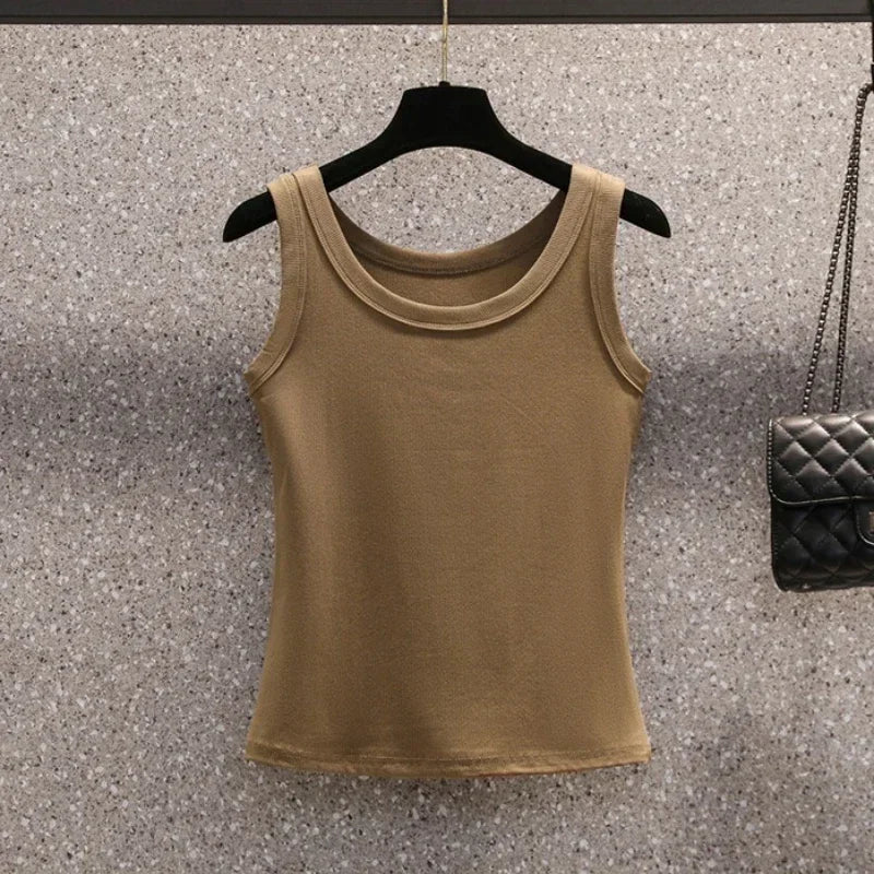 2025 Casual Cotton Comfortable Plus Size Tank Top Women Summer New Sleeveless Tops Wearing Outside Oversized Camisole