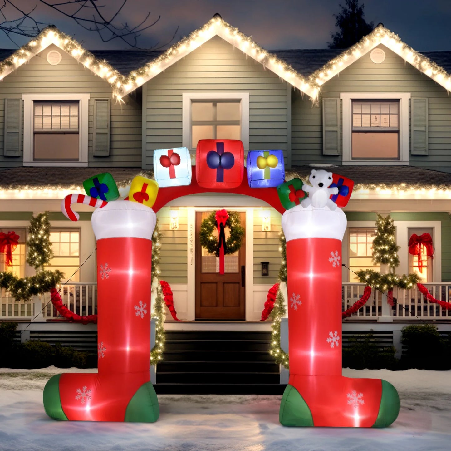 9ft Christmas Socks Arch 11 LED Lights Christmas Festive Arch Decoration 24.00W Festive Atmosphere Inflatable Air Model