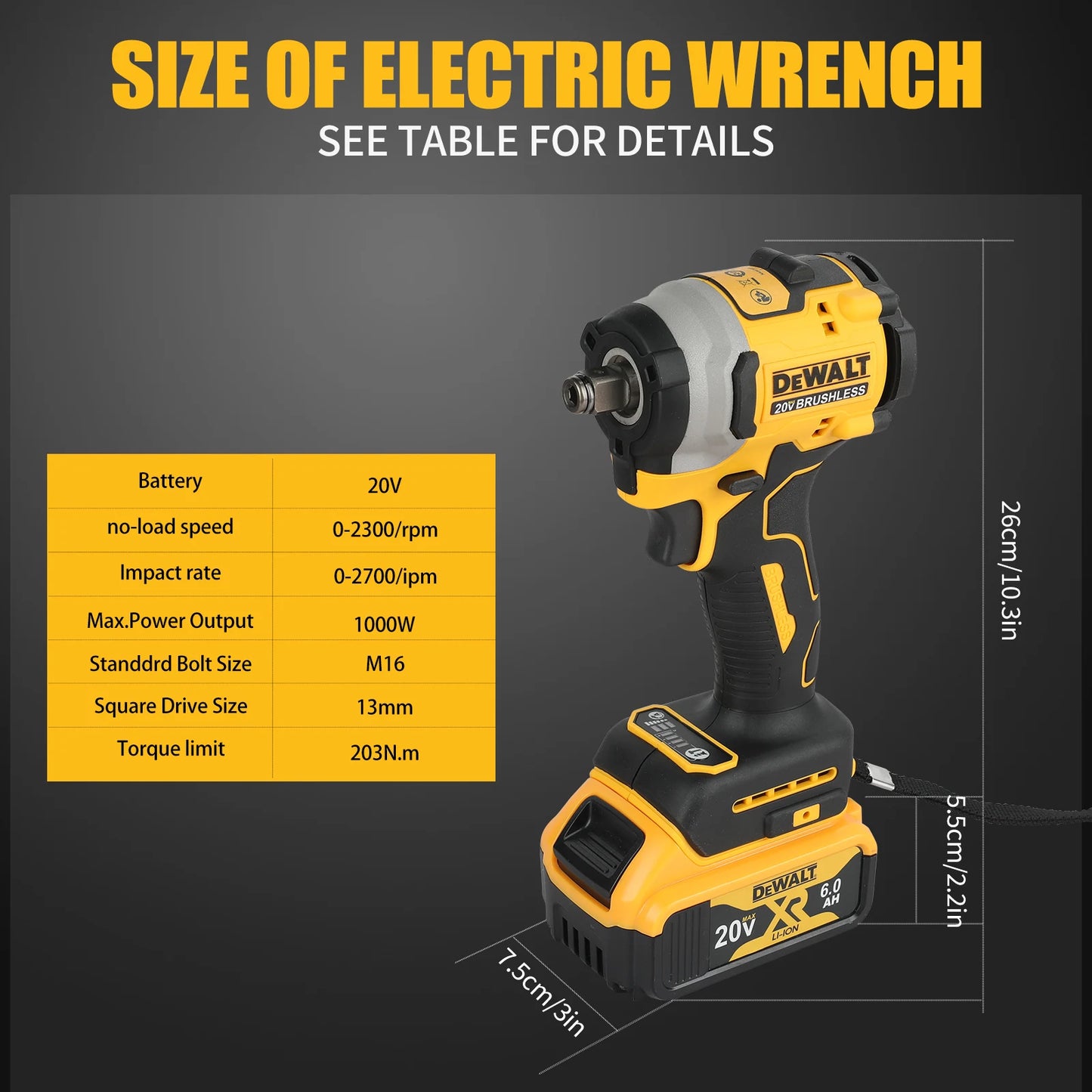 “DeWalt DCF850 - 20V Lithium - Ion Cordless Impact Wrench - High Torque, Rechargeable Power Tool for  Pros & DIYers
