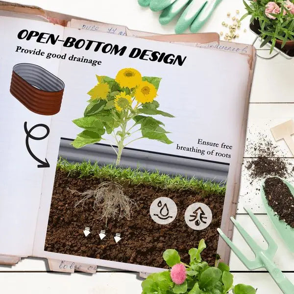 Outsunny Galvanized Raised Garden Bed, Brown, 3.4x2ft, with Safety Edging, Metal Planter Kit for Vegetables