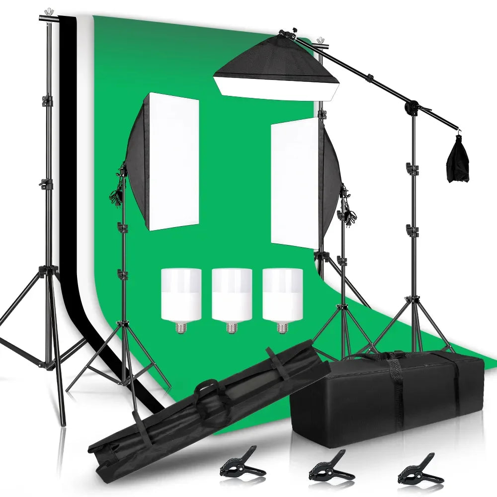 Photography Background Frame Support Softbox Lighting Kit with 3 Backdrops and Tripod Stand