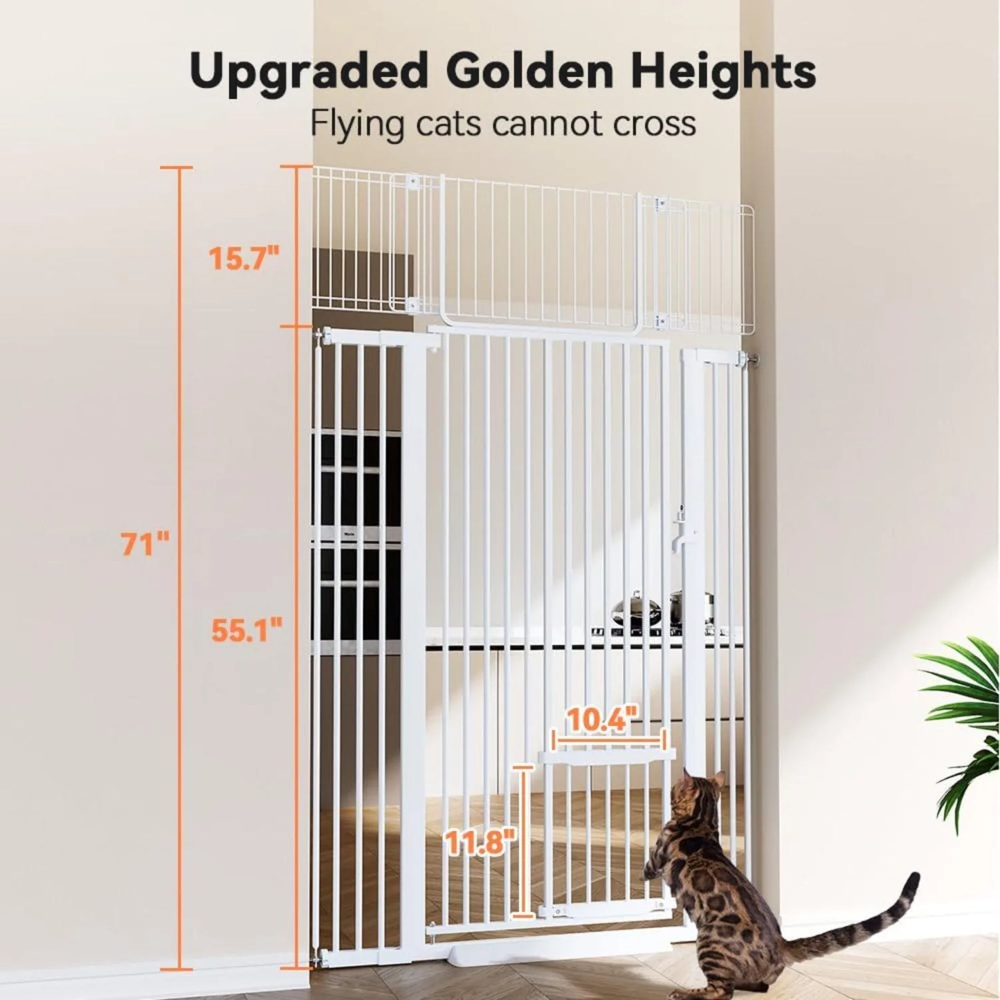 71" Extra Tall Pet Gate for Cats, 29.5-40.6" Extra Wide  Adjustable Cat Door, Prsure Mounted Easy Walk Through Gate