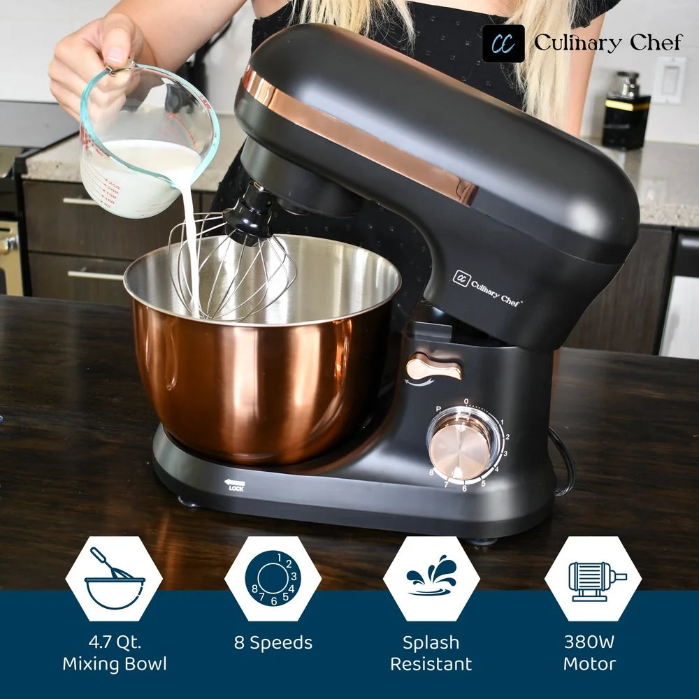 4.5L Retro Stand Mixer with Stainless Steel Bowl 8 Speed Control Planetary Mixing Dough Hook Beater Whisk Safety Switch ETL