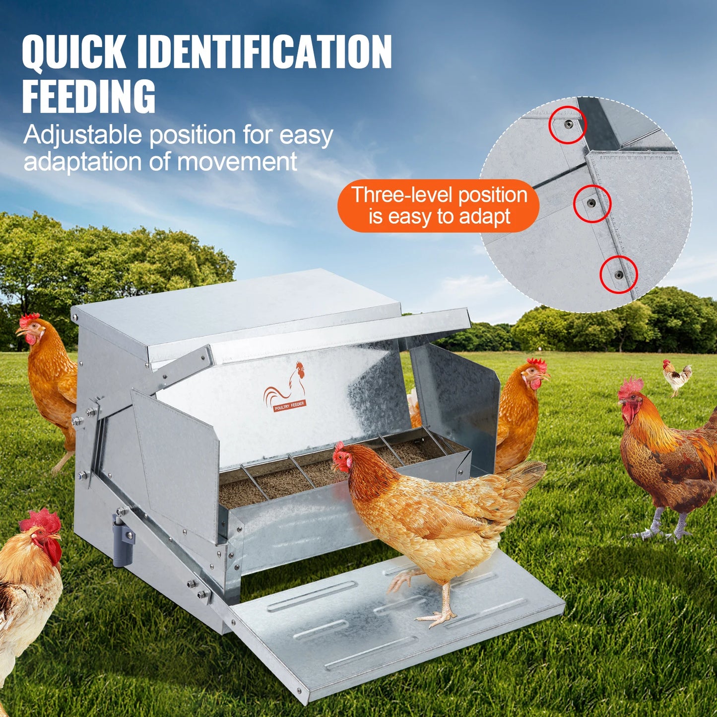 VEVOR Automatic Chicken Feeder 25 Pounds Capacity Feeds 10 Chickens up to 11 Days Galvanized Steel Poultry Feeder